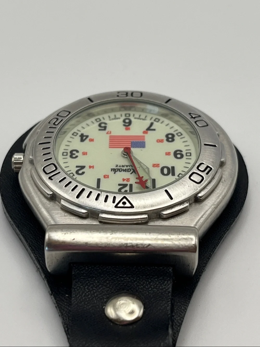 Keychain Clip Watch with American Flag Dial - Silver & Black